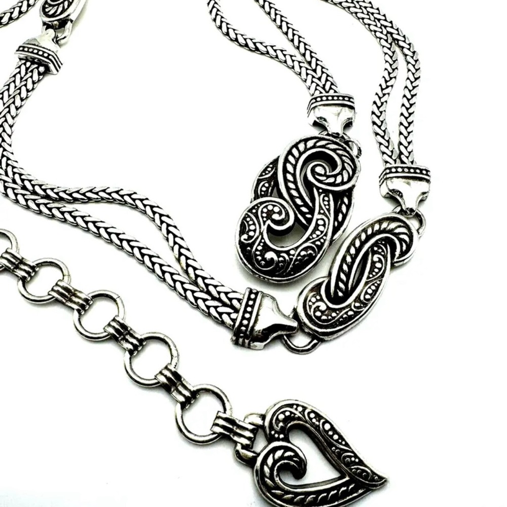 Brighton Bali Hai Filagree Southwest Silver Chain Belt Braided Scroll 30-36” L